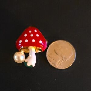Red Mushroom Brooch with Pearl Accent